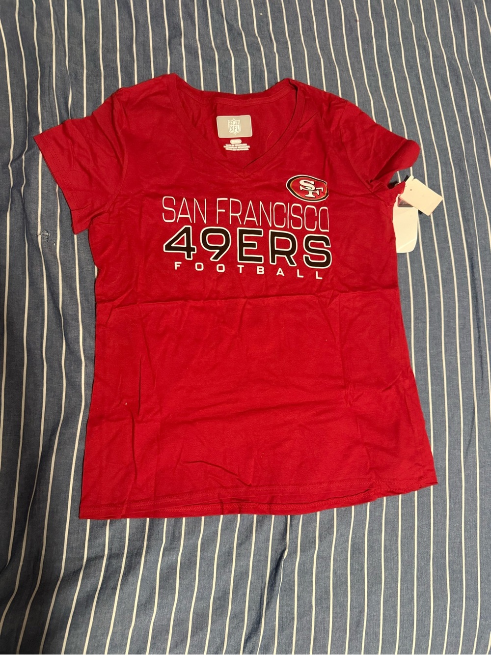 Women's Red V-Neck 49ers Tee